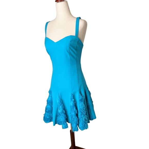 Jewel Badgley Mischka 3D Flower Fit Flare Turquoise Dress Sz 8 - Picture 4 of 9